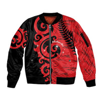 New Zealand Matariki Sleeve Zip Bomber Jacket Maori New Year Koru Pattern LT22 Unisex Red - Polynesian Pride