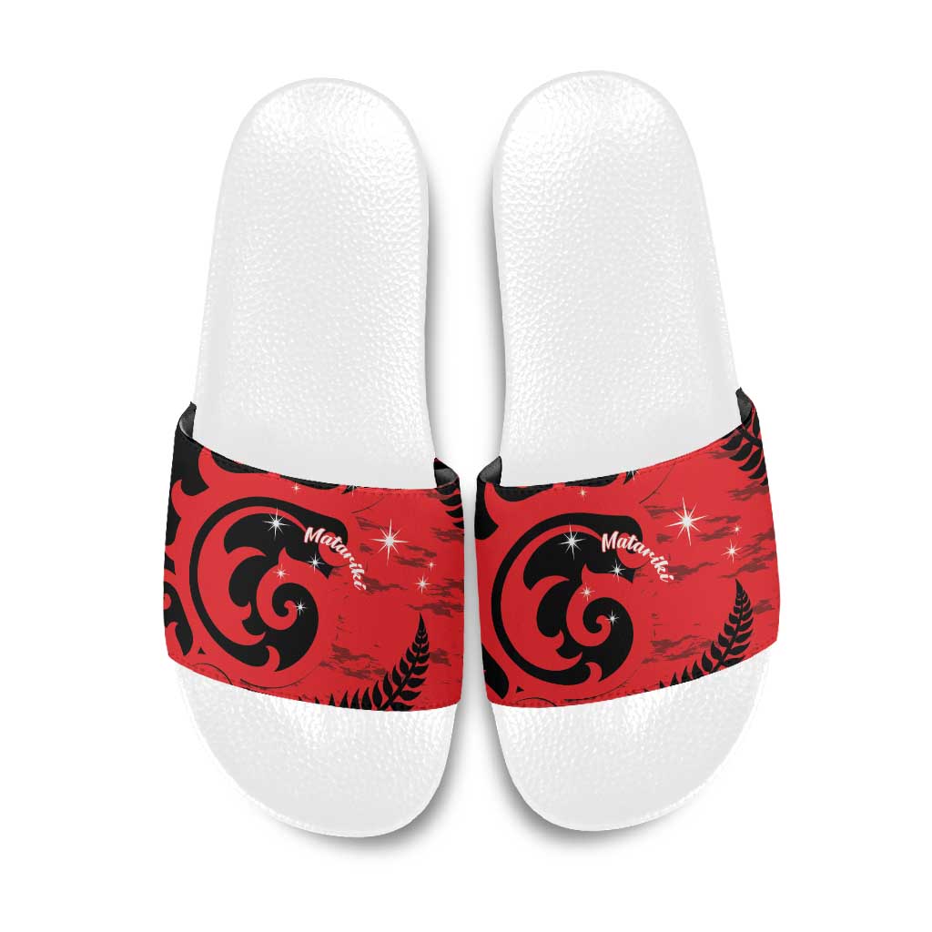 New Zealand Matariki Slide Sandals Maori New Year Koru Pattern LT22 Red - Polynesian Pride