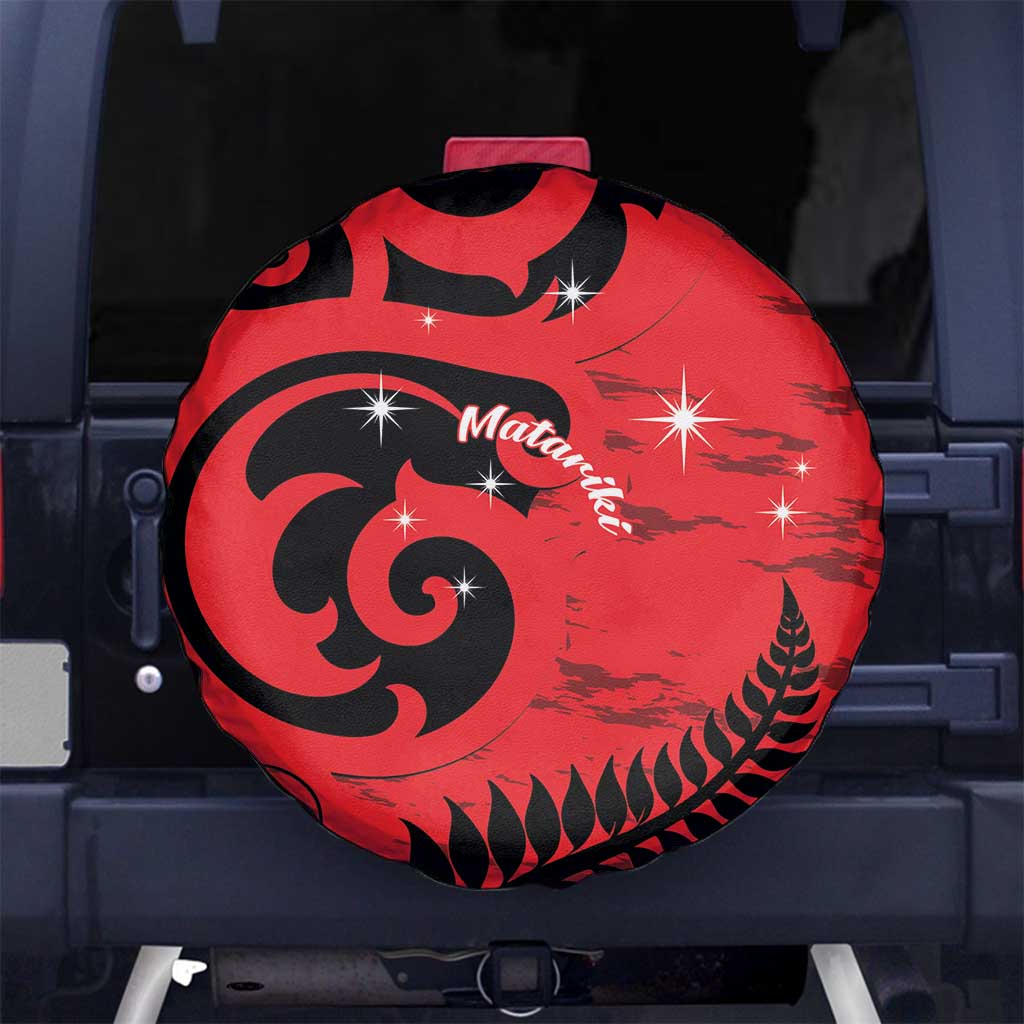 New Zealand Matariki Spare Tire Cover Maori New Year Koru Pattern LT22 No hole Red - Polynesian Pride