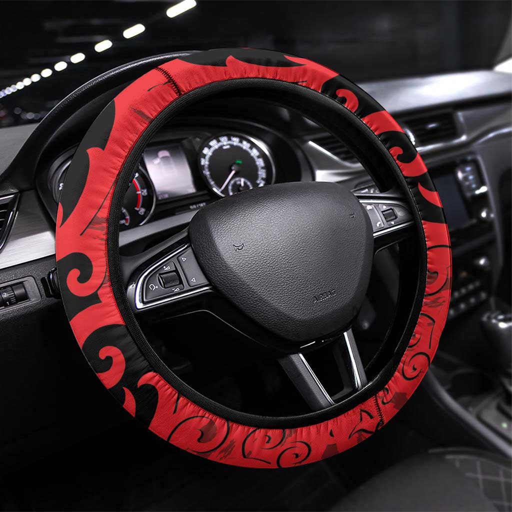 New Zealand Matariki Steering Wheel Cover Maori New Year Koru Pattern LT22 Universal Fit Red - Polynesian Pride