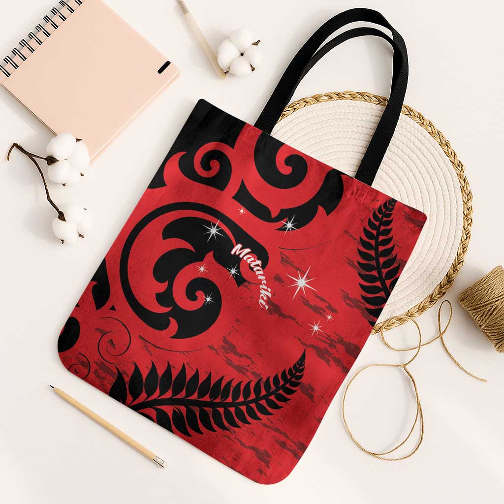 New Zealand Matariki Tote Bag Maori New Year Koru Pattern LT22 Black Strap One Size Red - Polynesian Pride