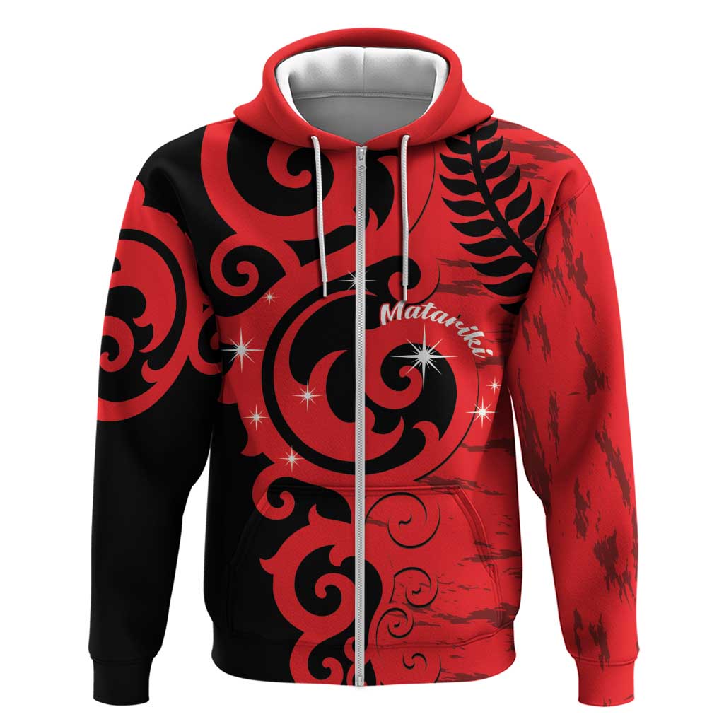New Zealand Matariki Zip Hoodie Maori New Year Koru Pattern LT22 Zip Hoodie Red - Polynesian Pride