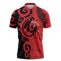 New Zealand Matariki Zipper Polo Shirt Maori New Year Koru Pattern LT22 Red - Polynesian Pride
