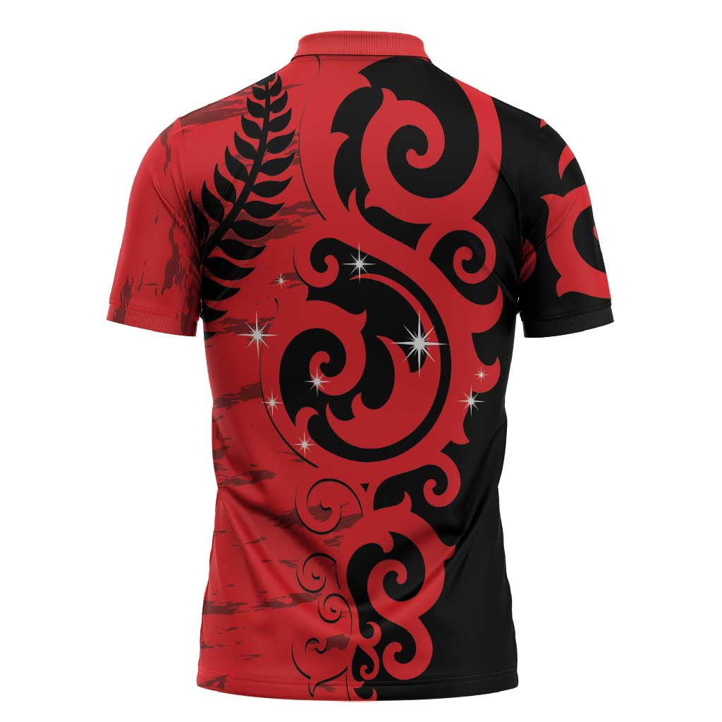 New Zealand Matariki Zipper Polo Shirt Maori New Year Koru Pattern LT22 - Polynesian Pride
