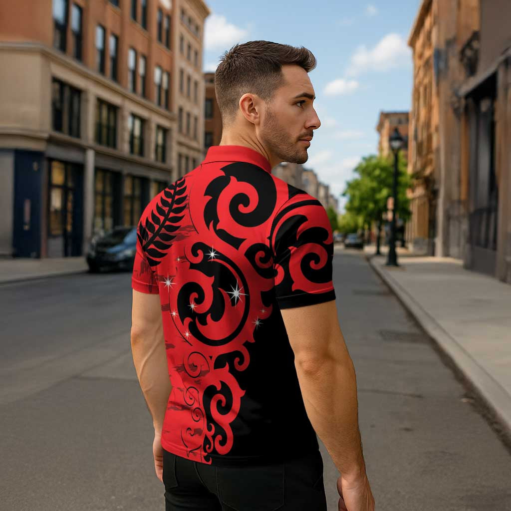 New Zealand Matariki Zipper Polo Shirt Maori New Year Koru Pattern LT22 - Polynesian Pride