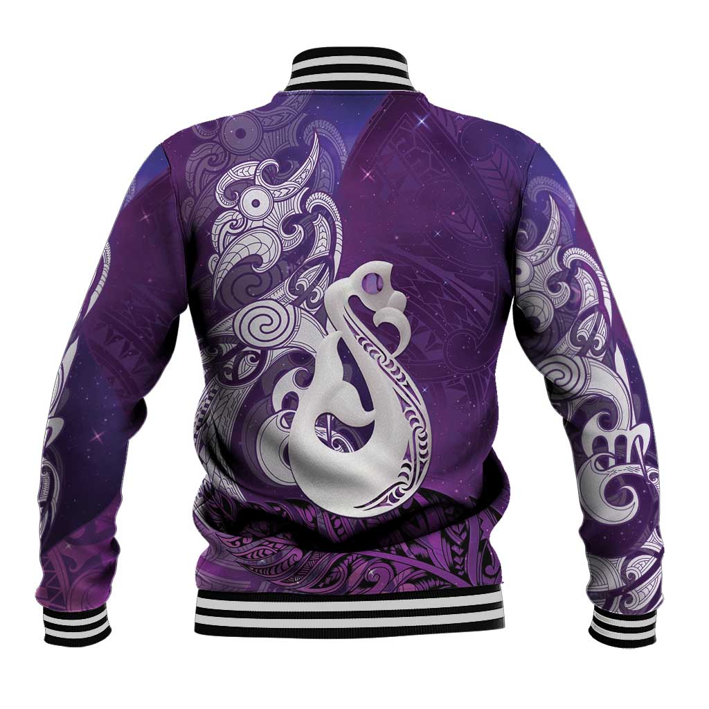 New Zealand Matariki Baseball Jacket Maori Manaia Galaxy Silver Fern Purple Color LT22 - Polynesian Pride