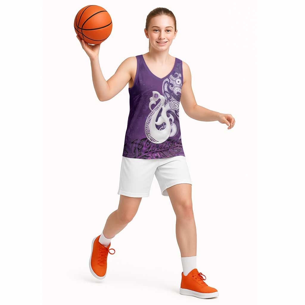 New Zealand Matariki Basketball Jersey Maori Manaia Galaxy Silver Fern Purple Color