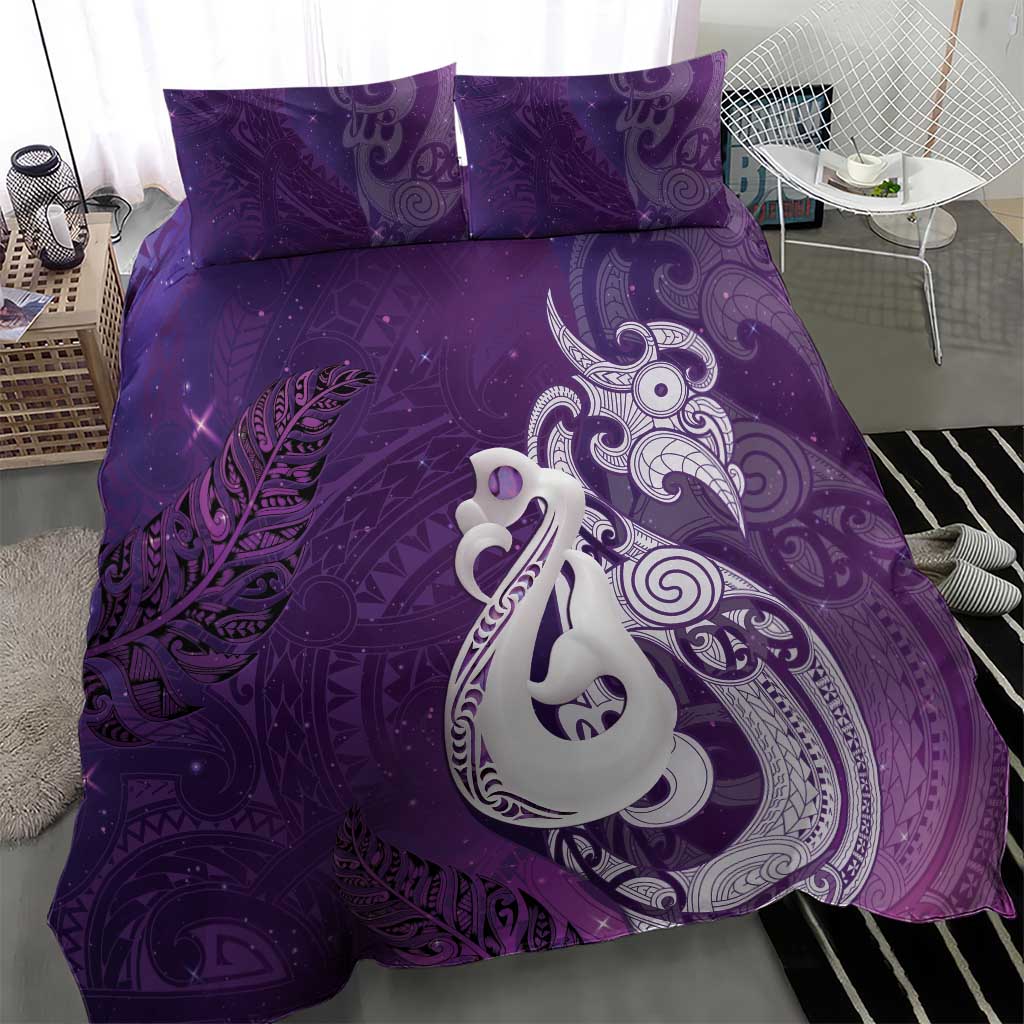 New Zealand Matariki Bedding Set Maori Manaia Galaxy Silver Fern Purple Color LT22 - Polynesian Pride