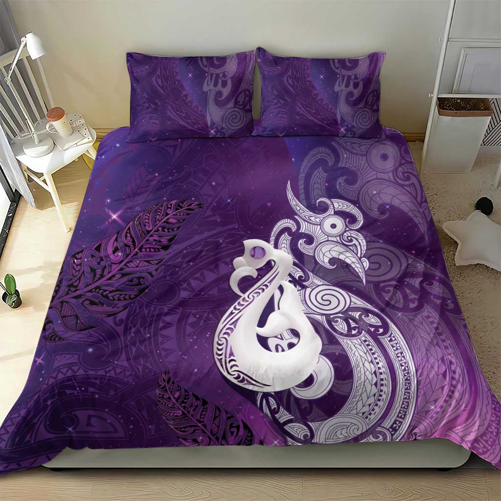 New Zealand Matariki Bedding Set Maori Manaia Galaxy Silver Fern Purple Color LT22 - Polynesian Pride