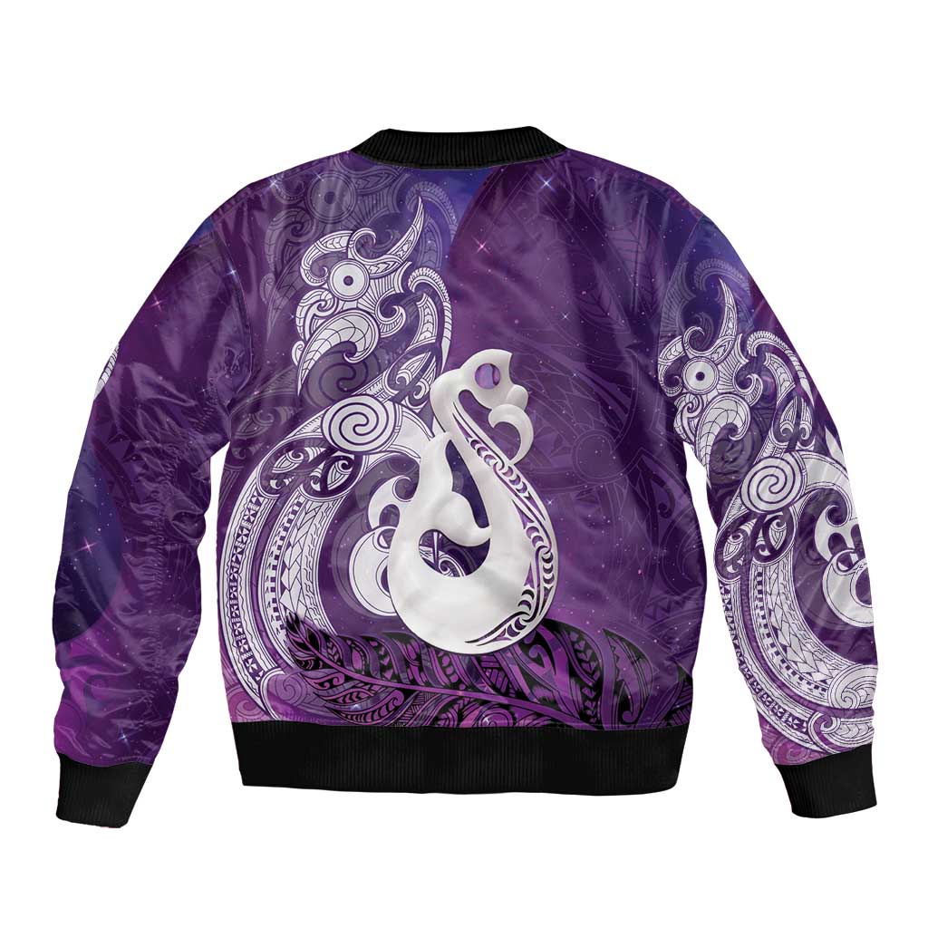 New Zealand Matariki Bomber Jacket Maori Manaia Galaxy Silver Fern Purple Color LT22 - Polynesian Pride
