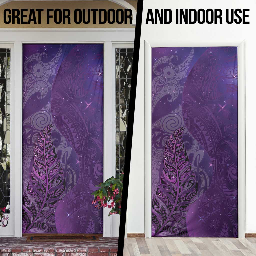 New Zealand Matariki Door Cover Maori Manaia Galaxy Silver Fern Purple Color