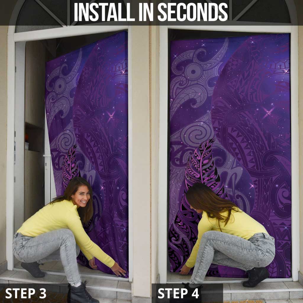 New Zealand Matariki Door Cover Maori Manaia Galaxy Silver Fern Purple Color