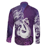 New Zealand Matariki Family Matching Off Shoulder Short Dress and Hawaiian Shirt Maori Manaia Galaxy Silver Fern Purple Color