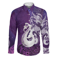 New Zealand Matariki Family Matching Tank Maxi Dress and Hawaiian Shirt Maori Manaia Galaxy Silver Fern Purple Color