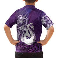 New Zealand Matariki Kid Hawaiian Shirt Maori Manaia Galaxy Silver Fern Purple Color