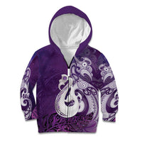 New Zealand Matariki Kid Hoodie Maori Manaia Galaxy Silver Fern Purple Color