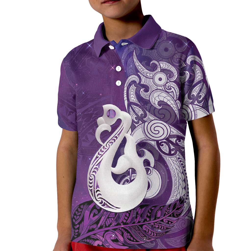New Zealand Matariki Kid Polo Shirt Maori Manaia Galaxy Silver Fern Purple Color LT22 Kid Purple - Polynesian Pride