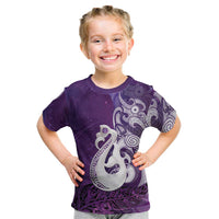 New Zealand Matariki Kid T Shirt Maori Manaia Galaxy Silver Fern Purple Color