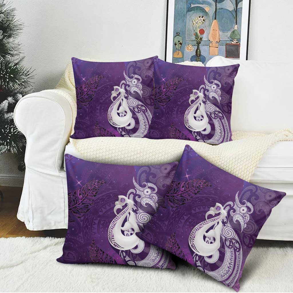 New Zealand Matariki Pillow Cover Maori Manaia Galaxy Silver Fern Purple Color