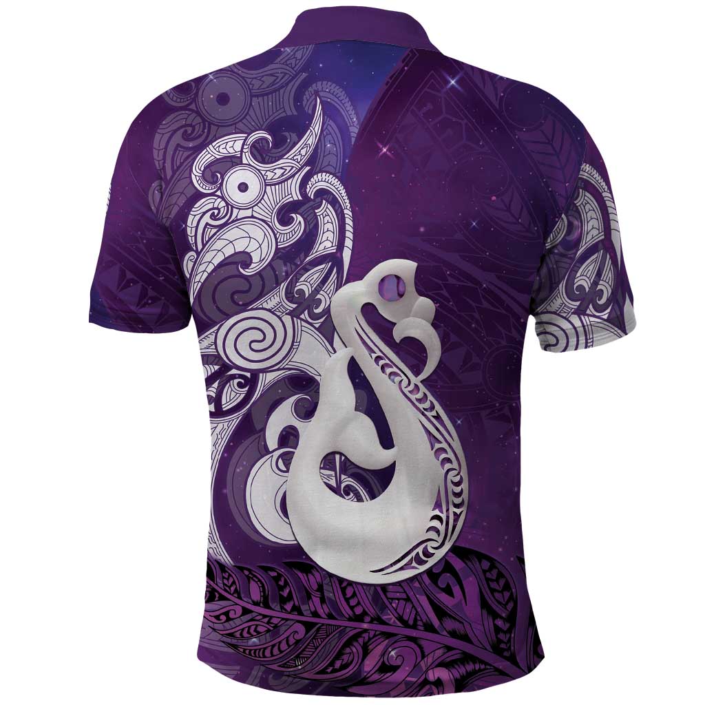 New Zealand Matariki Polo Shirt Maori Manaia Galaxy Silver Fern Purple Color