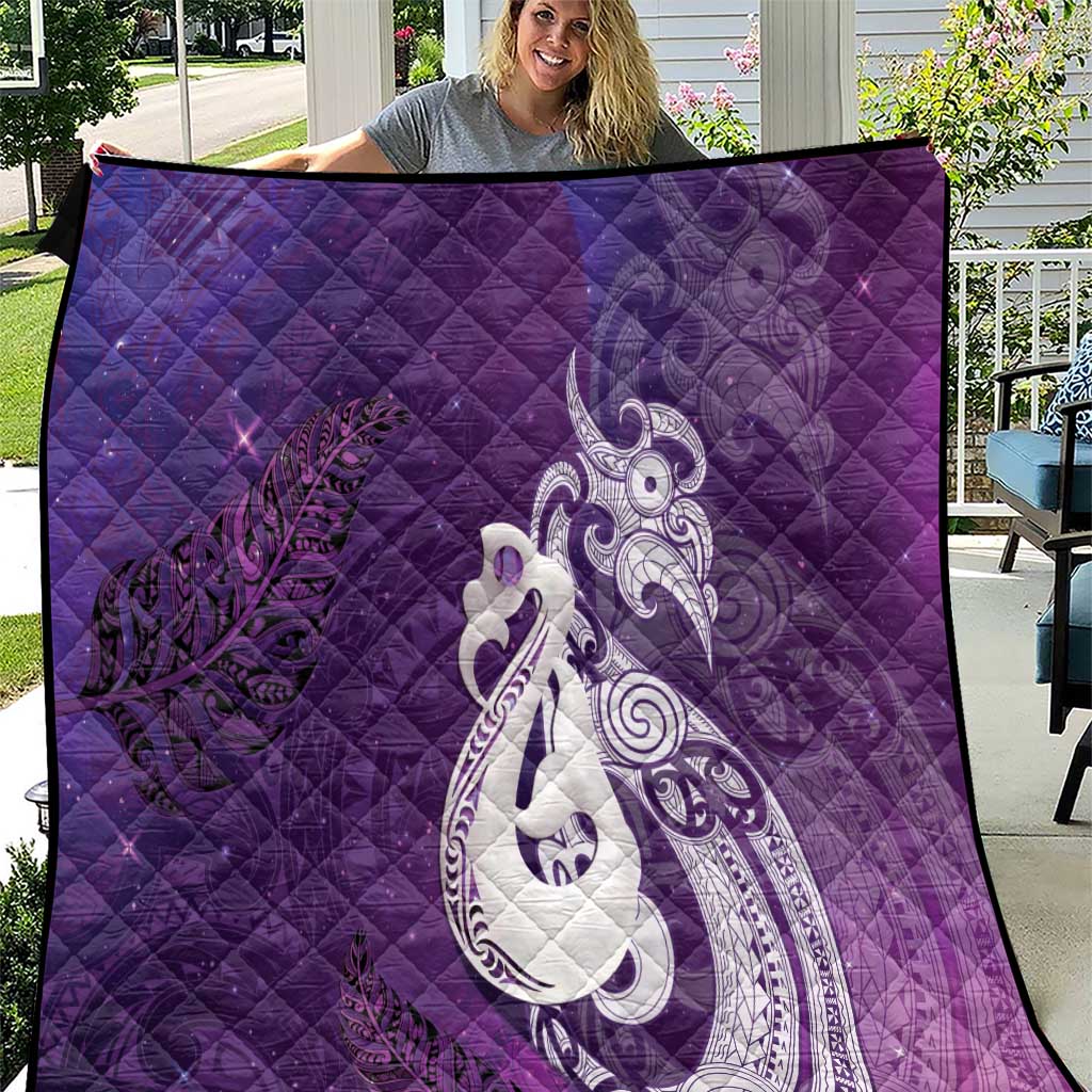 New Zealand Matariki Quilt Maori Manaia Galaxy Silver Fern Purple Color LT22 Purple - Polynesian Pride