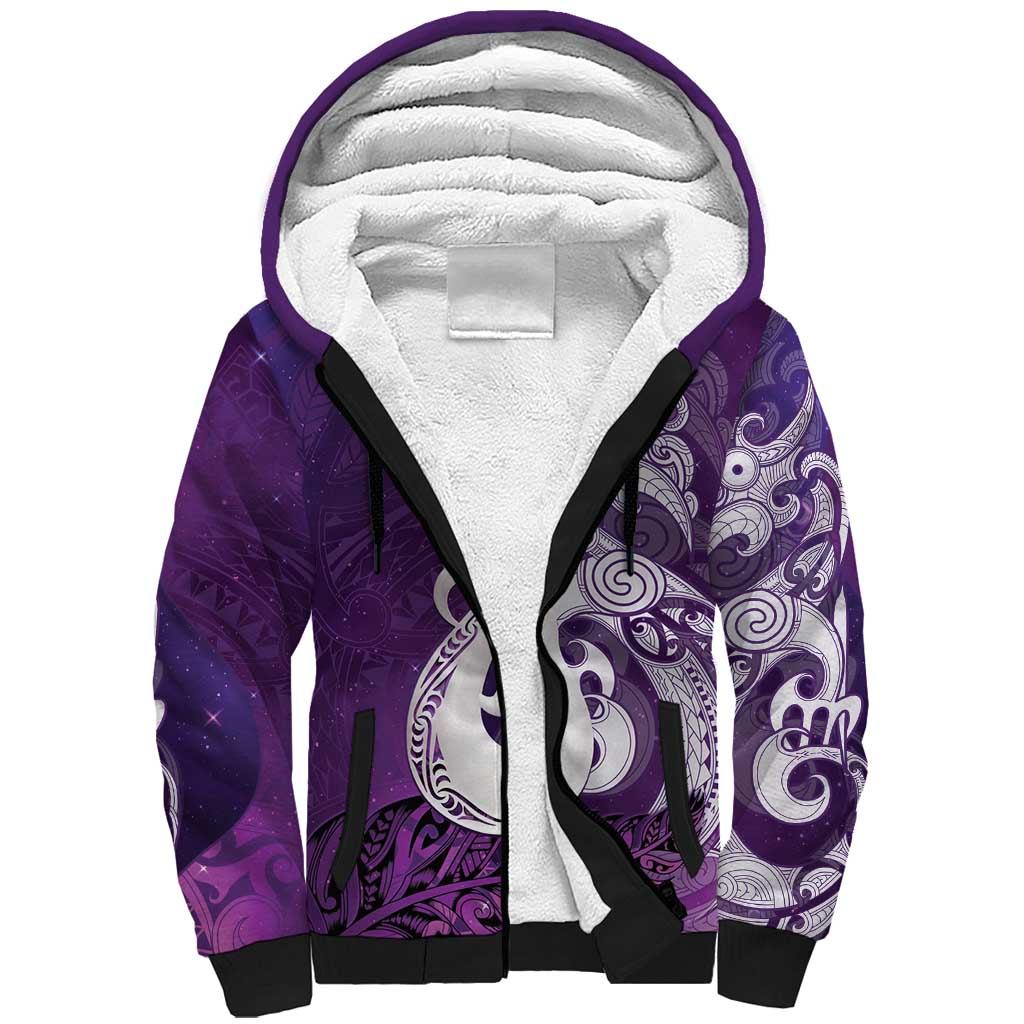 New Zealand Matariki Sherpa Hoodie Maori Manaia Galaxy Silver Fern Purple Color LT22 Unisex Purple - Polynesian Pride