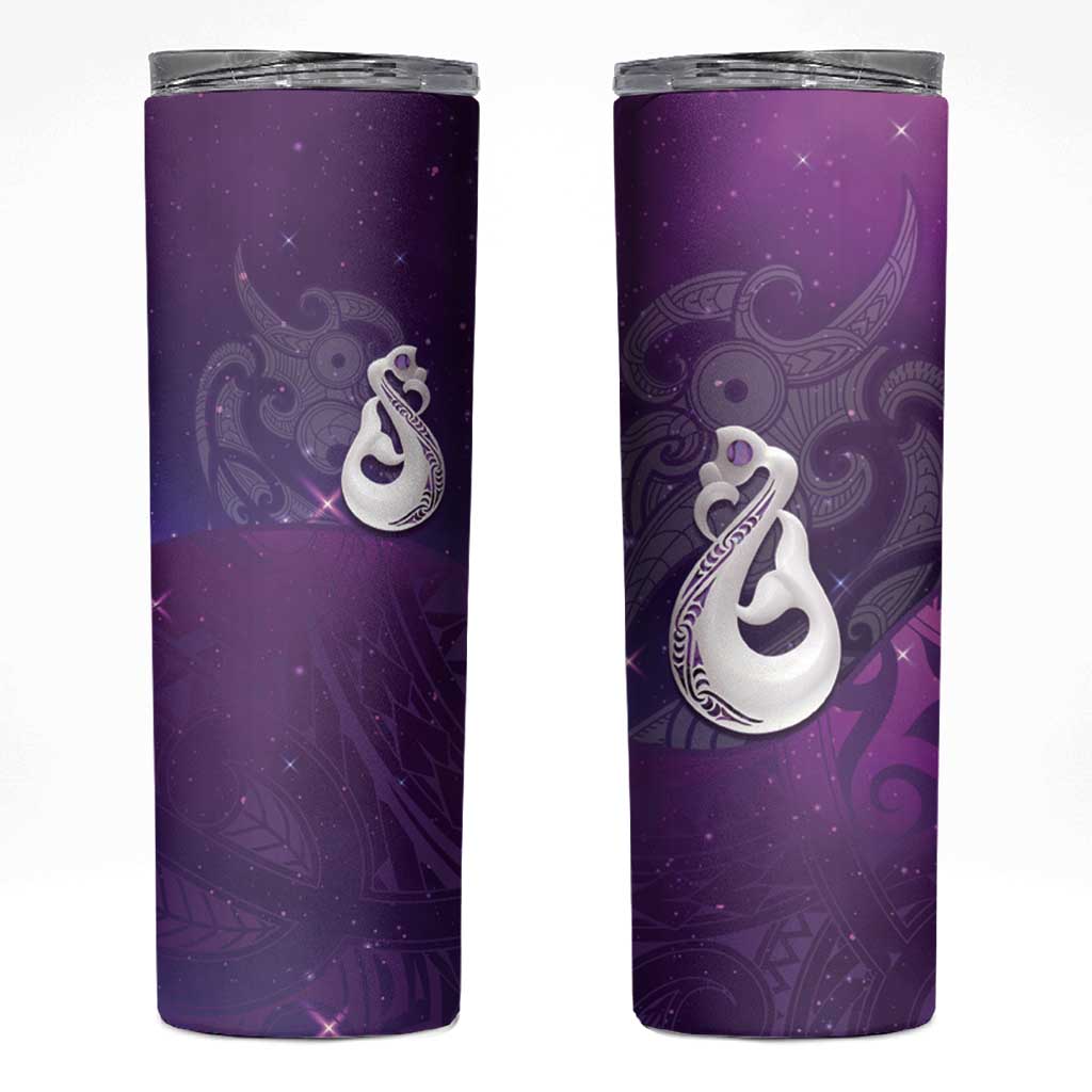 New Zealand Matariki Skinny Tumbler Maori Manaia Galaxy Silver Fern Purple Color