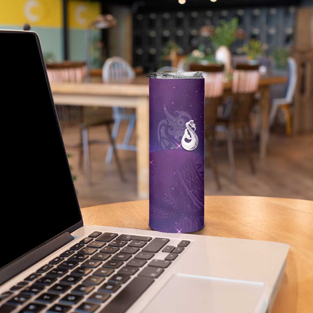 New Zealand Matariki Skinny Tumbler Maori Manaia Galaxy Silver Fern Purple Color