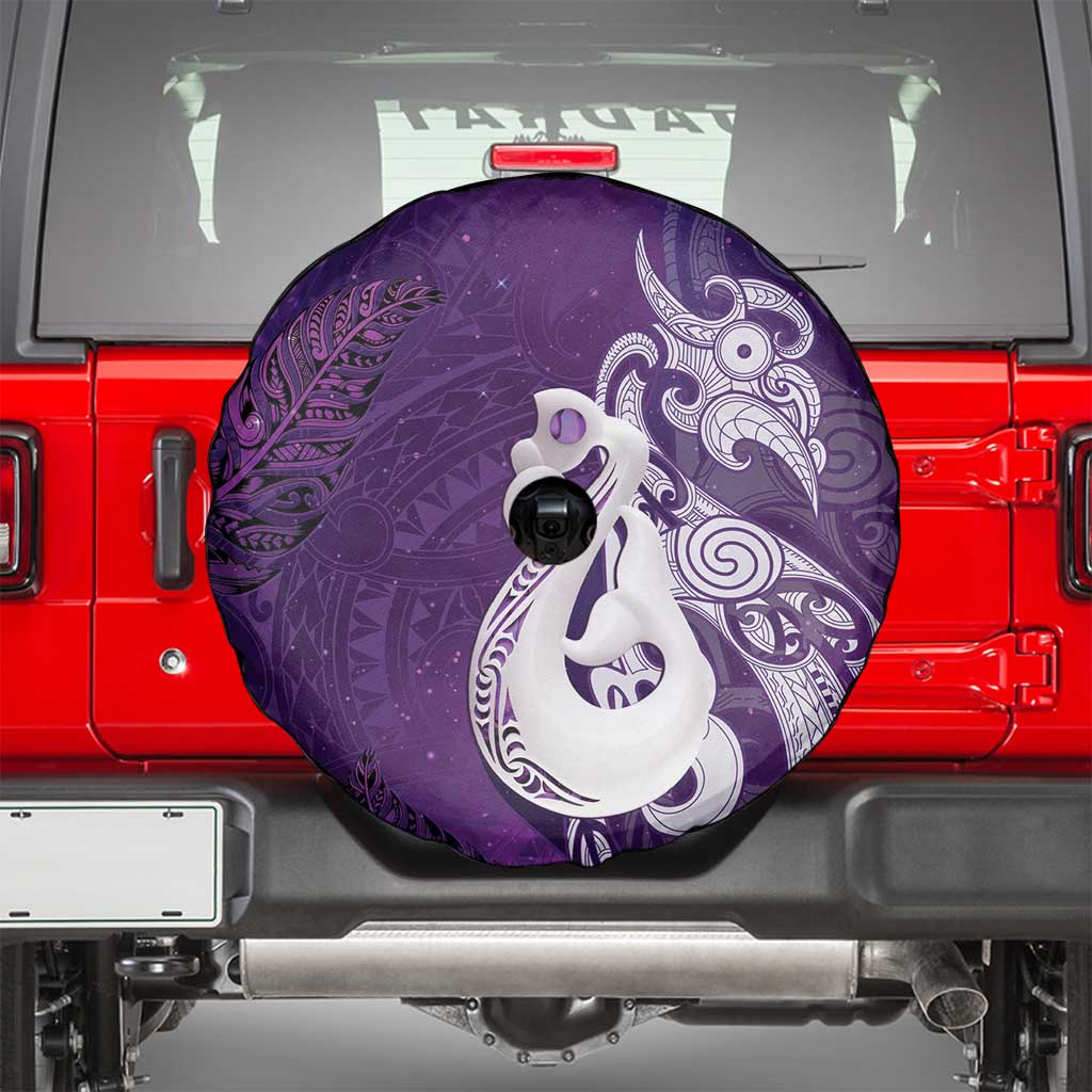 New Zealand Matariki Spare Tire Cover Maori Manaia Galaxy Silver Fern Purple Color