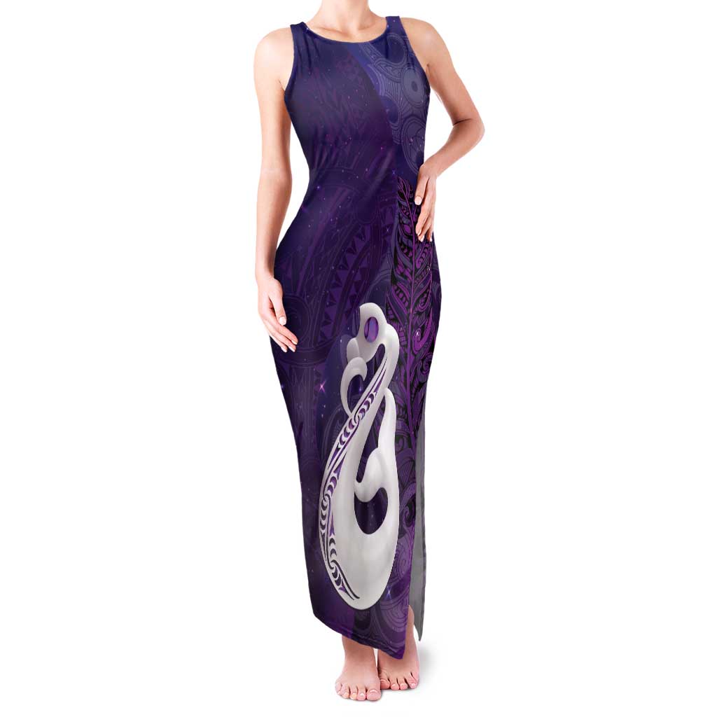 New Zealand Matariki Tank Maxi Dress Maori Manaia Galaxy Silver Fern Purple Color LT22 Women Purple - Polynesian Pride