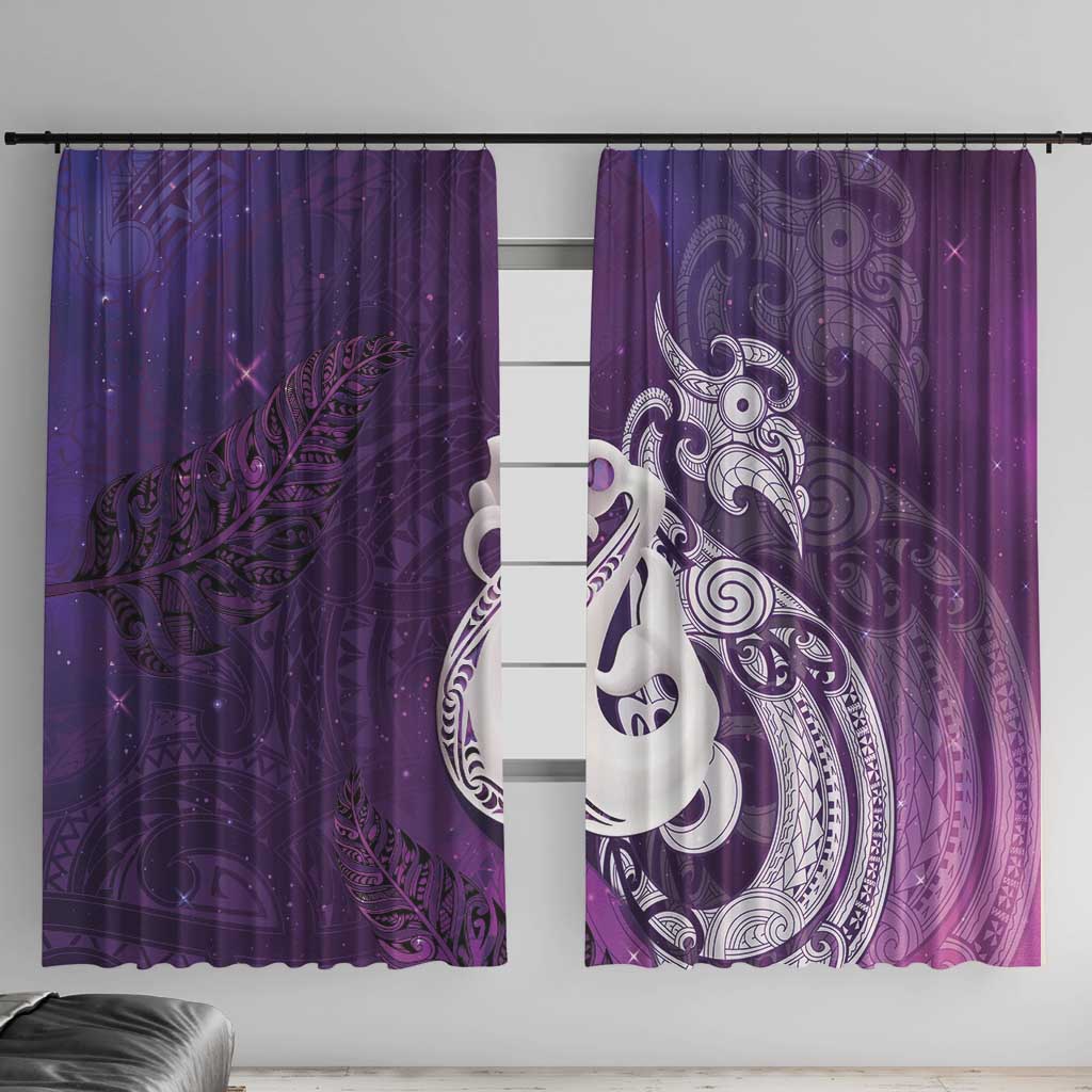 New Zealand Matariki Window Curtain Maori Manaia Galaxy Silver Fern Purple Color LT22 With Hooks Purple - Polynesian Pride