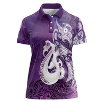 New Zealand Matariki Women Polo Shirt Maori Manaia Galaxy Silver Fern Purple Color