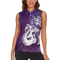 New Zealand Matariki Women Sleeveless Polo Shirt Maori Manaia Galaxy Silver Fern Purple Color