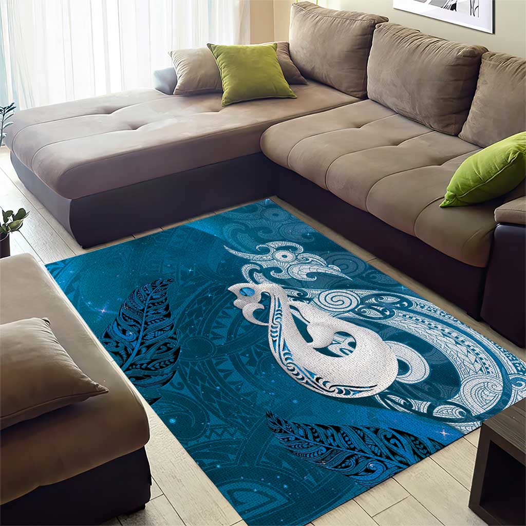 New Zealand Matariki Area Rug Maori Manaia Galaxy Silver Fern Blue Color LT22 - Polynesian Pride