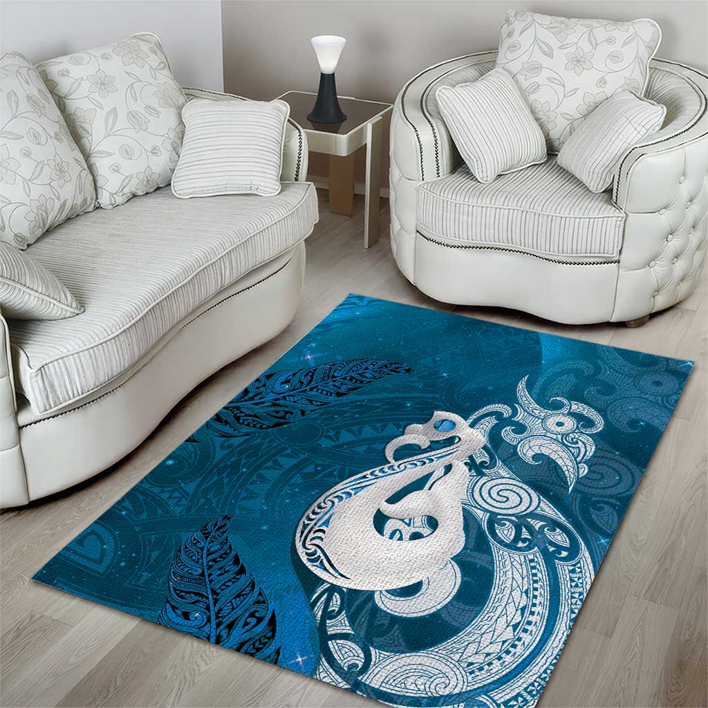 New Zealand Matariki Area Rug Maori Manaia Galaxy Silver Fern Blue Color LT22 - Polynesian Pride