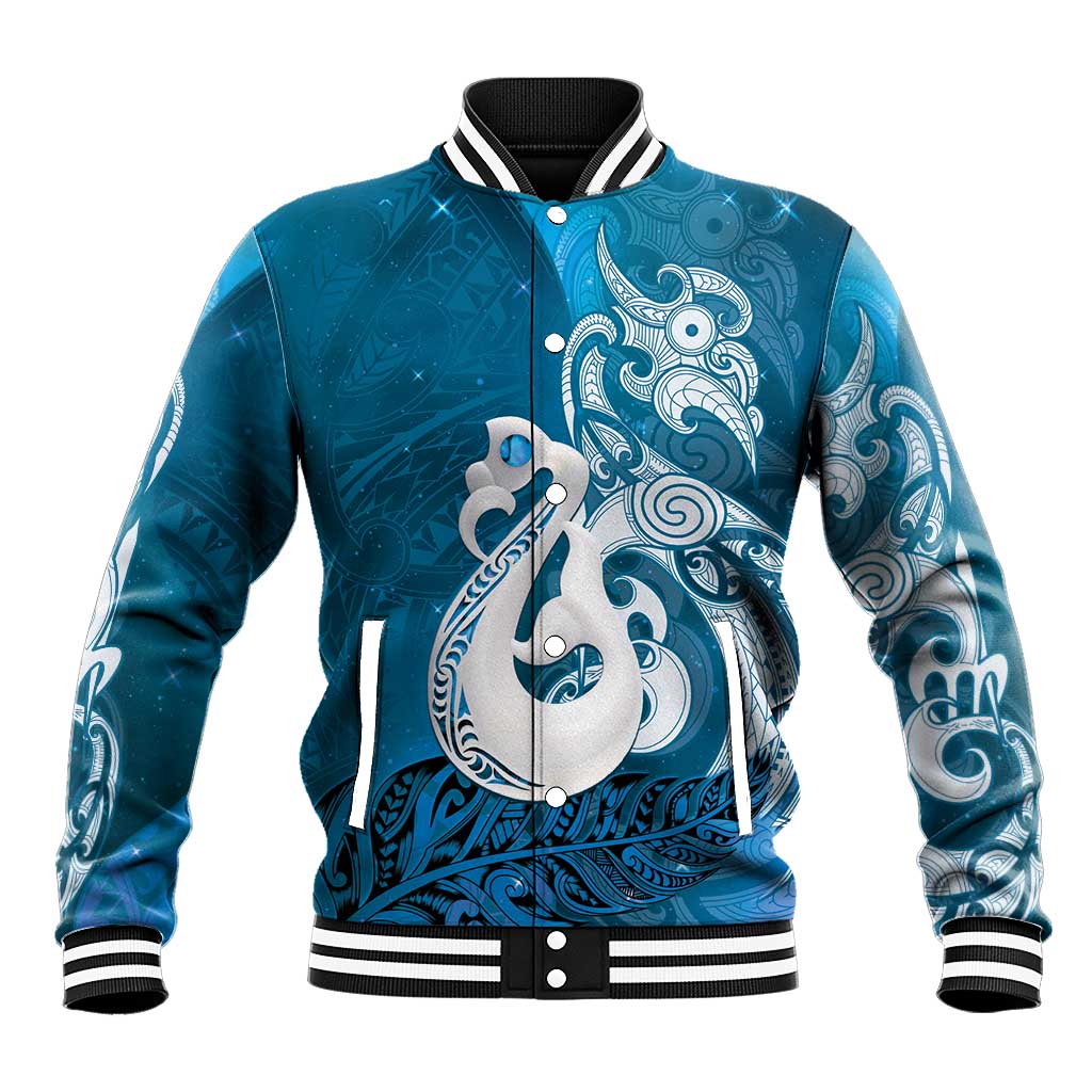 New Zealand Matariki Baseball Jacket Maori Manaia Galaxy Silver Fern Blue Color LT22 Unisex Blue - Polynesian Pride