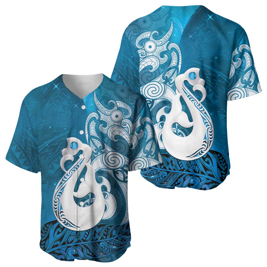 New Zealand Matariki Baseball Jersey Maori Manaia Galaxy Silver Fern Blue Color LT22 - Polynesian Pride