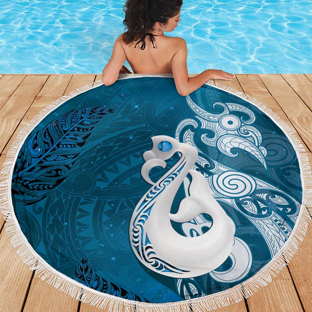 New Zealand Matariki Beach Blanket Maori Manaia Galaxy Silver Fern Blue Color LT22 - Polynesian Pride