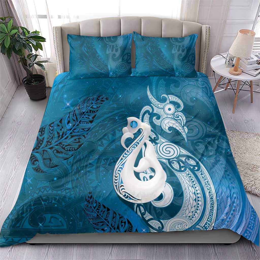 New Zealand Matariki Bedding Set Maori Manaia Galaxy Silver Fern Blue Color LT22 - Polynesian Pride