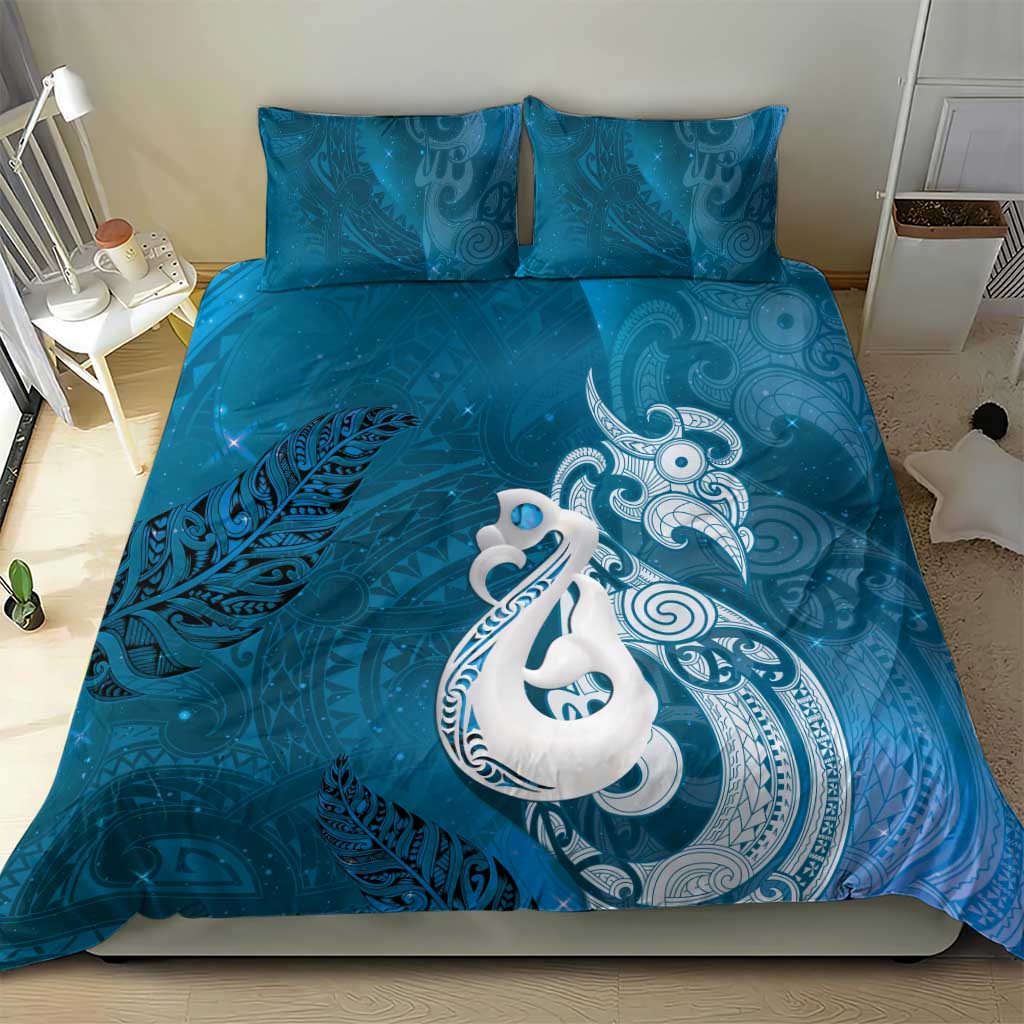 New Zealand Matariki Bedding Set Maori Manaia Galaxy Silver Fern Blue Color LT22 - Polynesian Pride