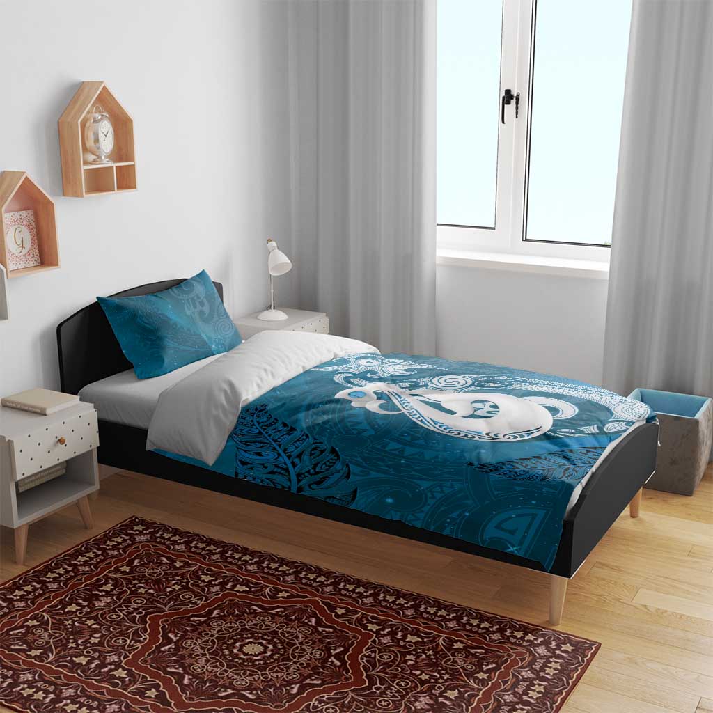 New Zealand Matariki Bedding Set Maori Manaia Galaxy Silver Fern Blue Color LT22 - Polynesian Pride