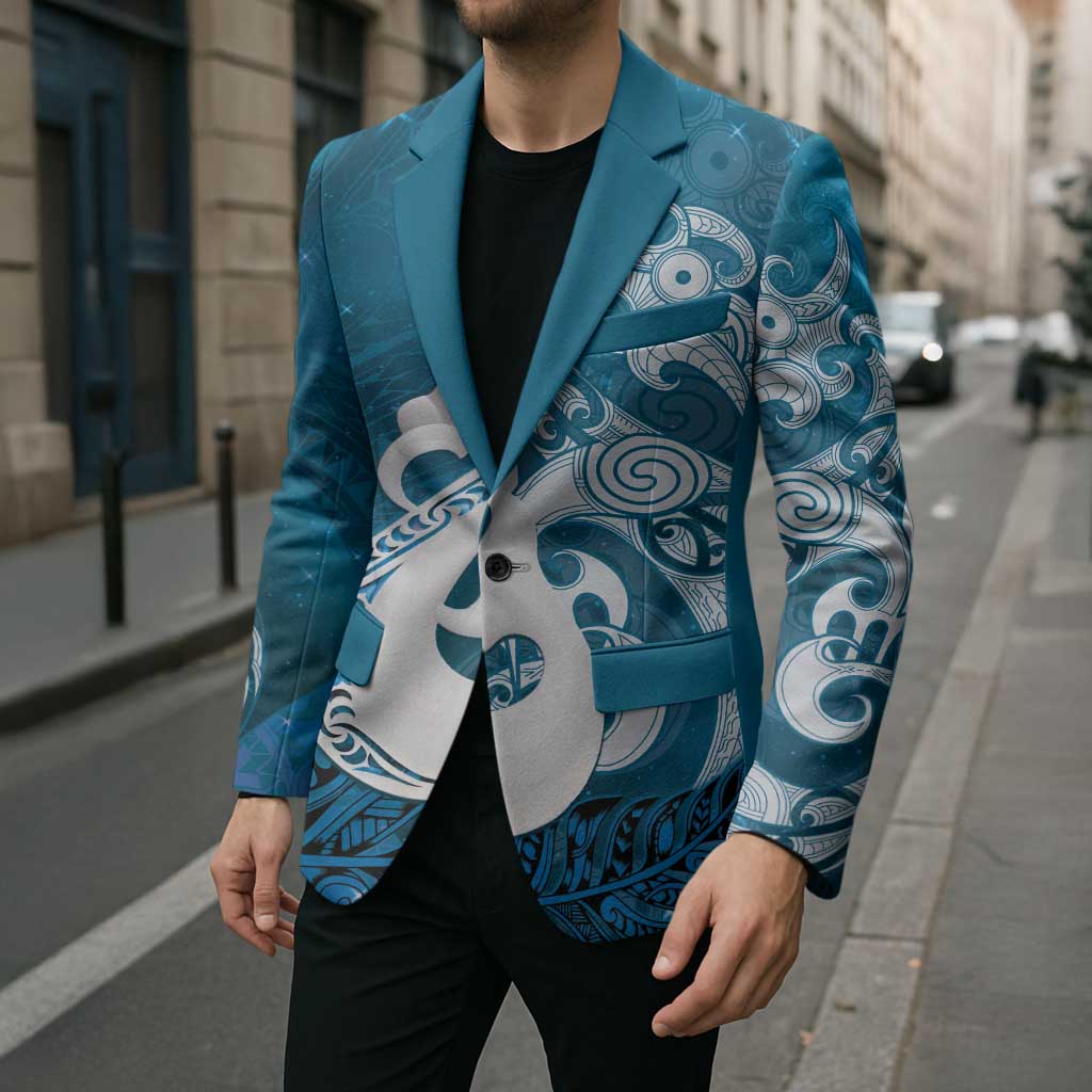 New Zealand Matariki Blazer Maori Manaia Galaxy Silver Fern Blue Color LT22 - Polynesian Pride