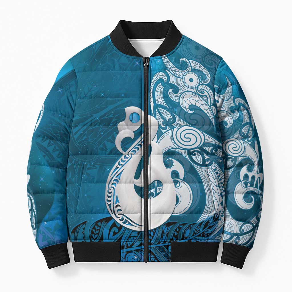 New Zealand Matariki Bomber Puffer Jacket Maori Manaia Galaxy Silver Fern Blue Color