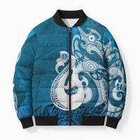 New Zealand Matariki Bomber Puffer Jacket Maori Manaia Galaxy Silver Fern Blue Color