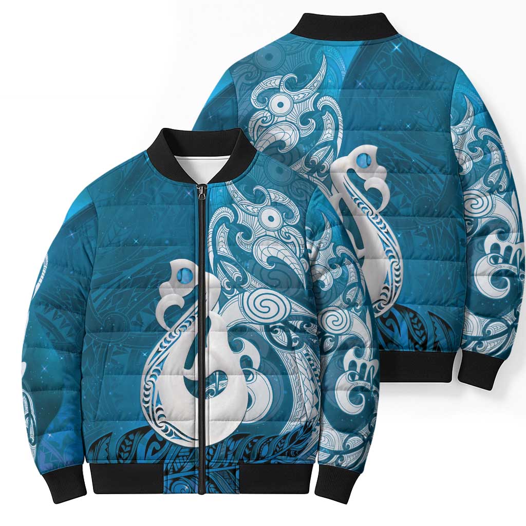 New Zealand Matariki Bomber Puffer Jacket Maori Manaia Galaxy Silver Fern Blue Color