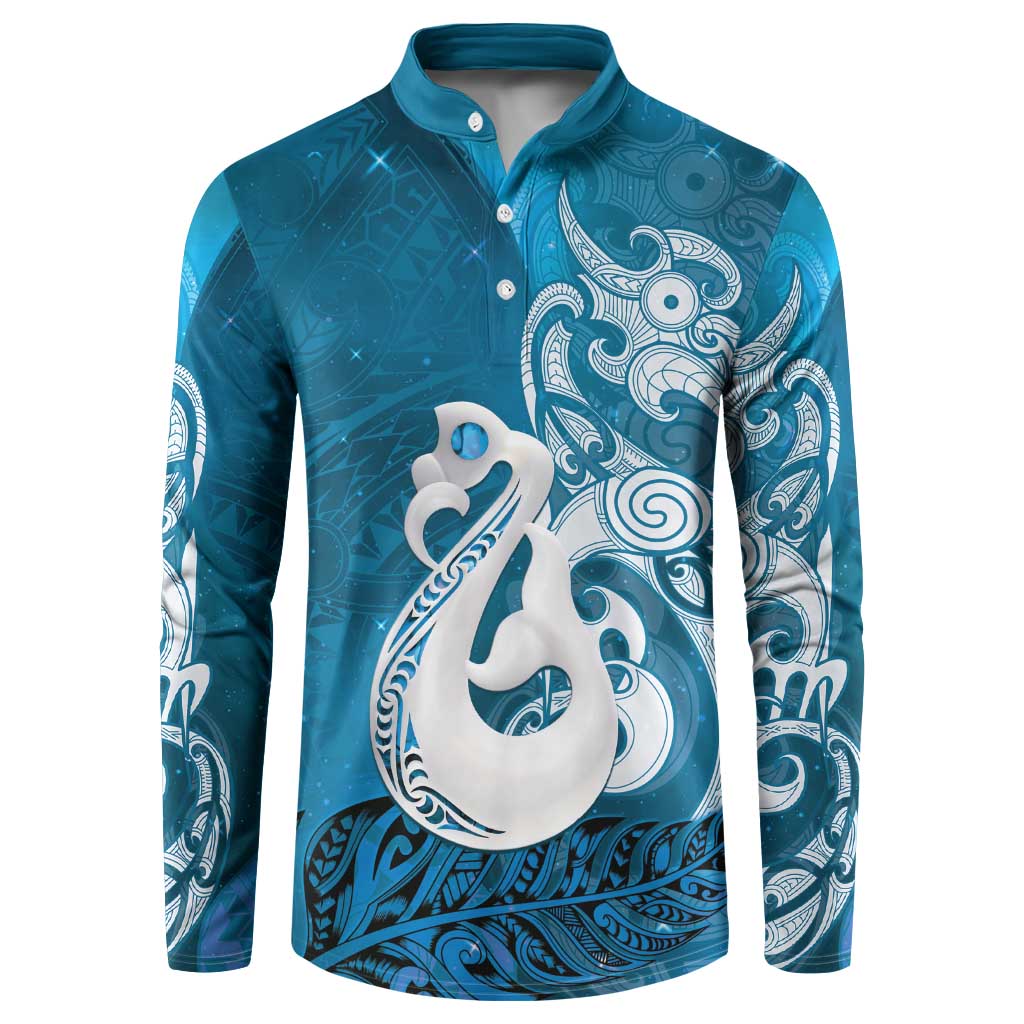 New Zealand Matariki Button Sweatshirt Maori Manaia Galaxy Silver Fern Blue Color LT22 Blue - Polynesian Pride