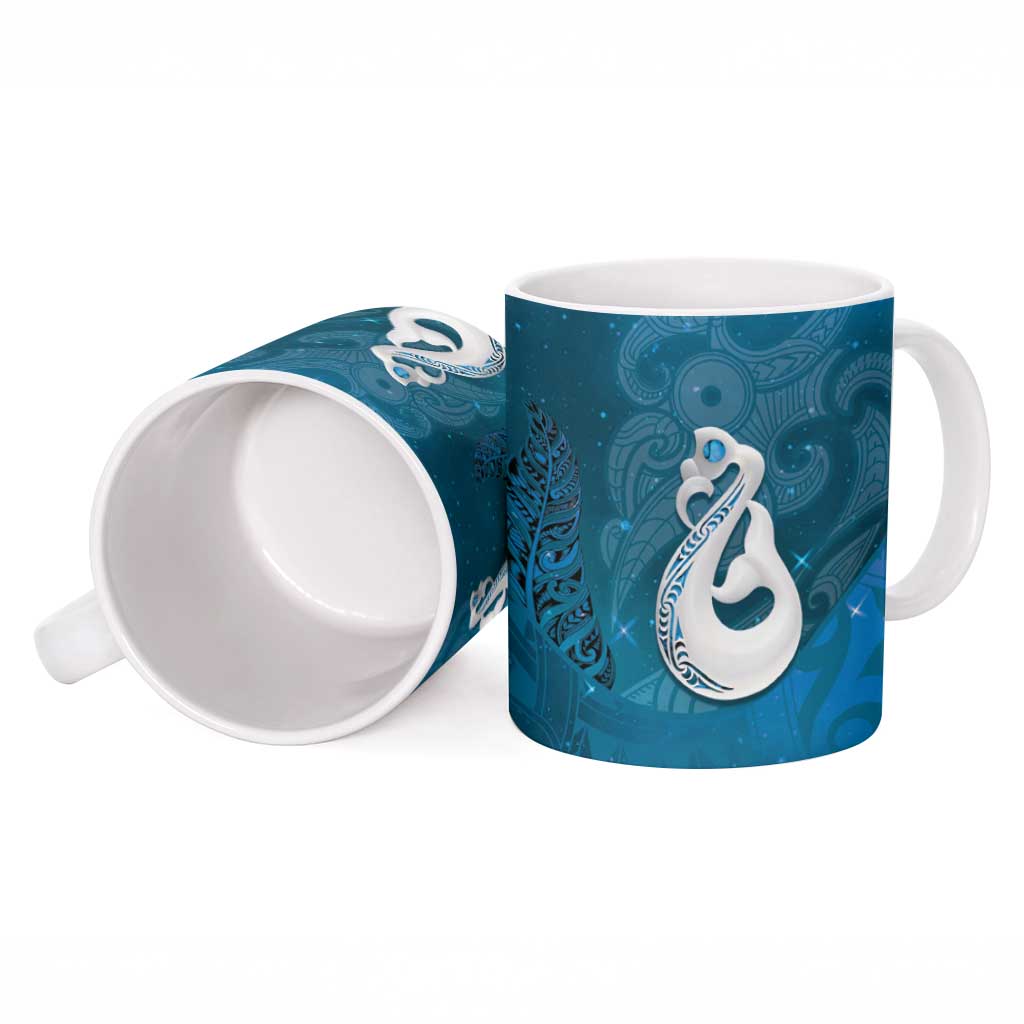 New Zealand Matariki Ceramic Mug Maori Manaia Galaxy Silver Fern Blue Color LT22 - Polynesian Pride
