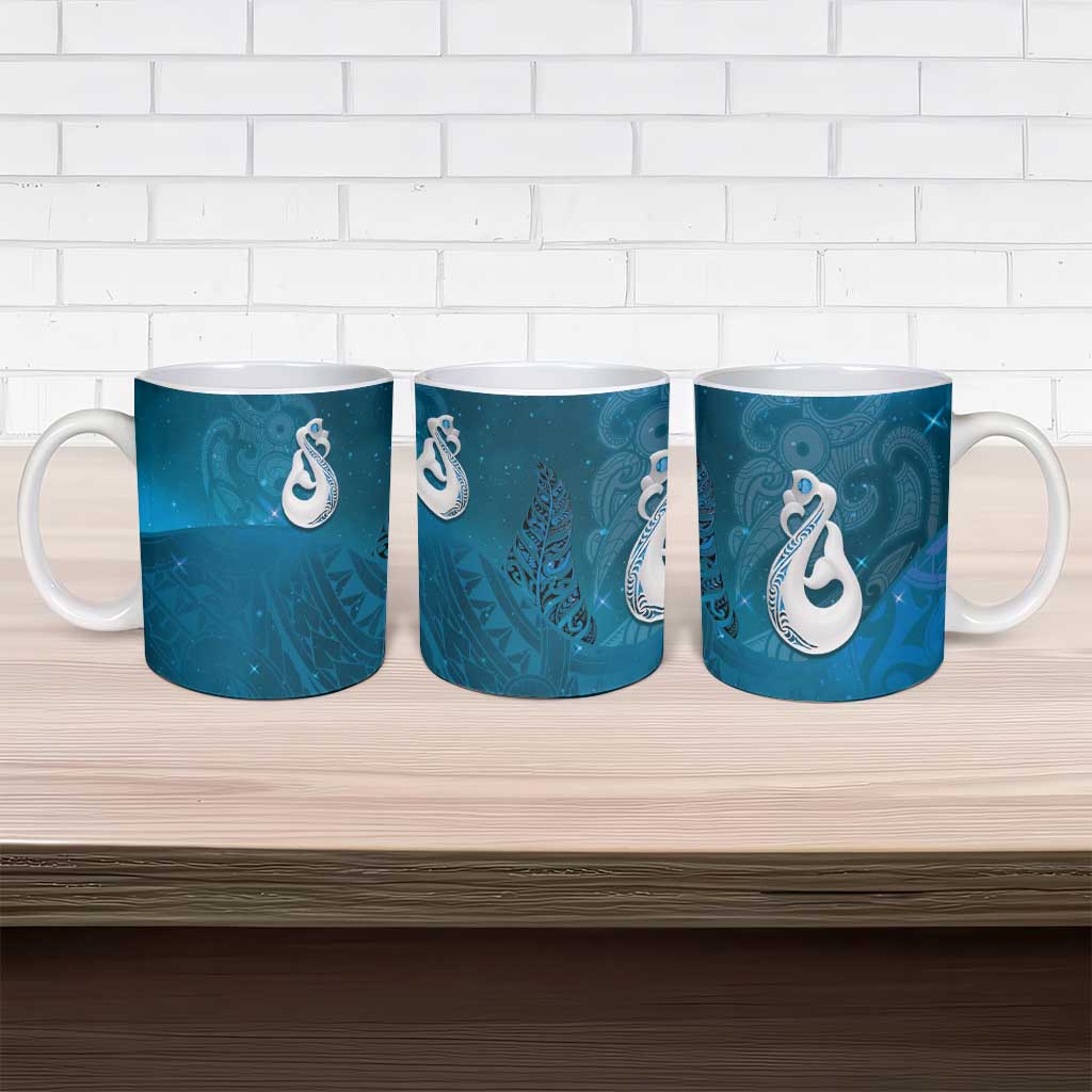 New Zealand Matariki Ceramic Mug Maori Manaia Galaxy Silver Fern Blue Color LT22 - Polynesian Pride