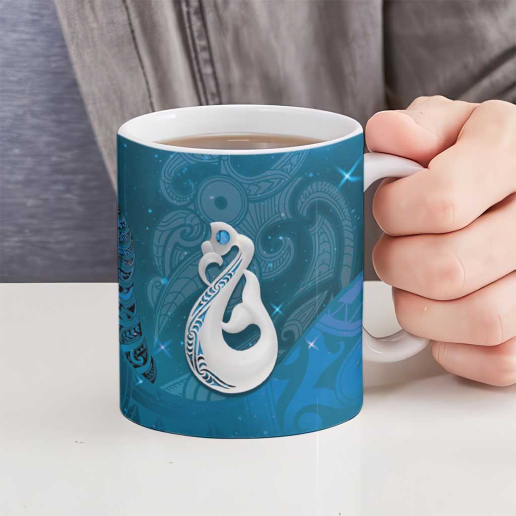 New Zealand Matariki Ceramic Mug Maori Manaia Galaxy Silver Fern Blue Color LT22 - Polynesian Pride