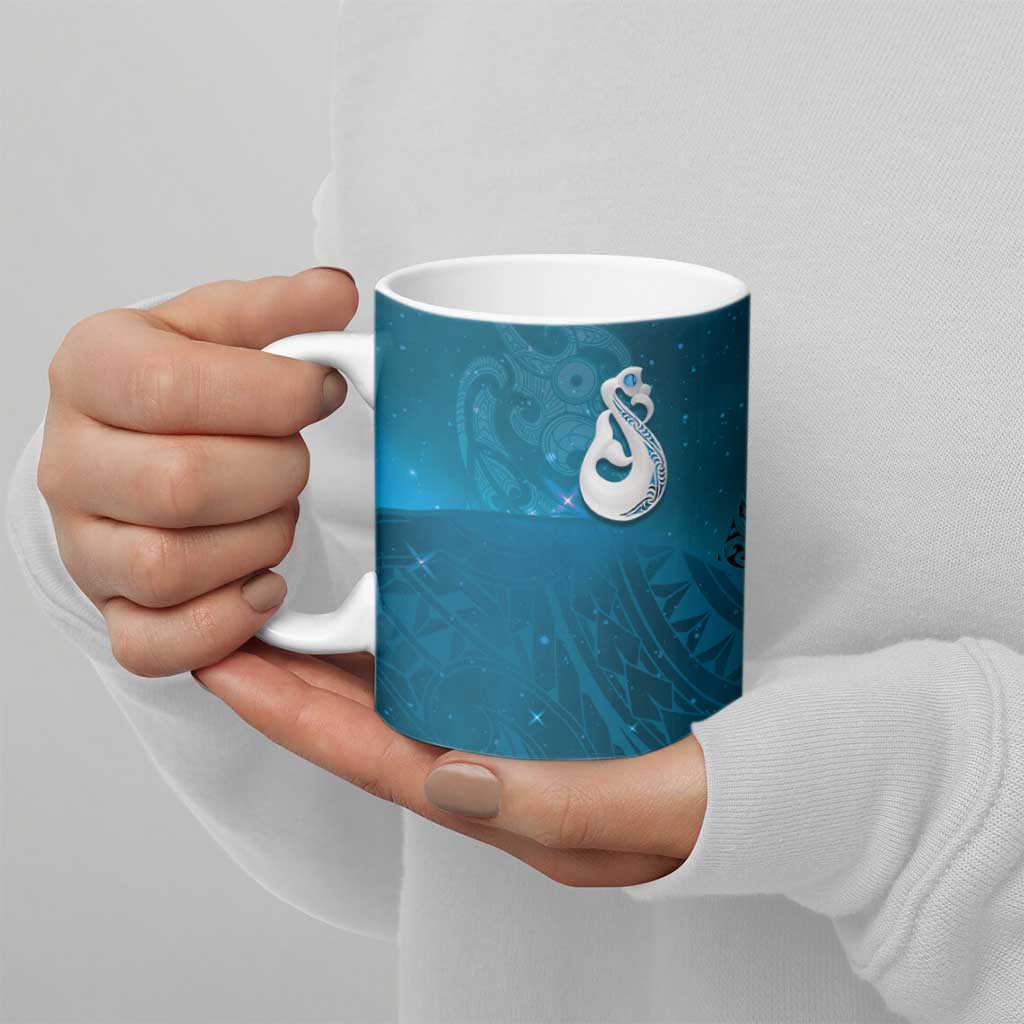 New Zealand Matariki Ceramic Mug Maori Manaia Galaxy Silver Fern Blue Color LT22 - Polynesian Pride